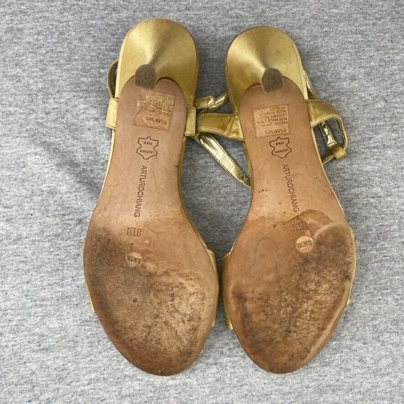 Arturo Chiang Heels Womens 8.5M Gold Sequin Strappy Leather Peep Open Toe Sandal - Picture 9 of 11